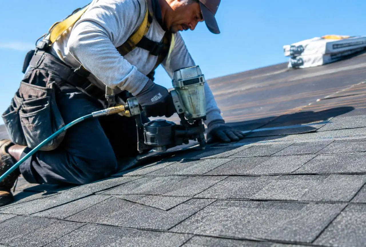 Home repair contractor working on a Bakersfield roof